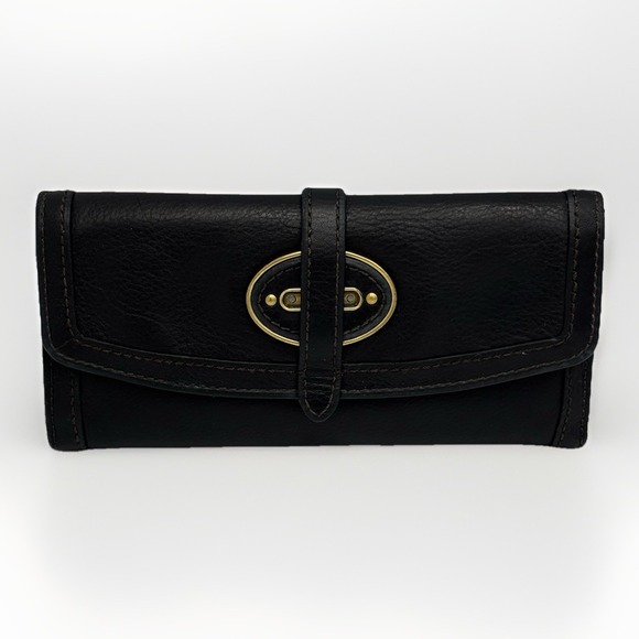 Fossil Black Pebble Leather Triple Compartments Bifold Clutch Wallet Soft Snap - Picture 1 of 12